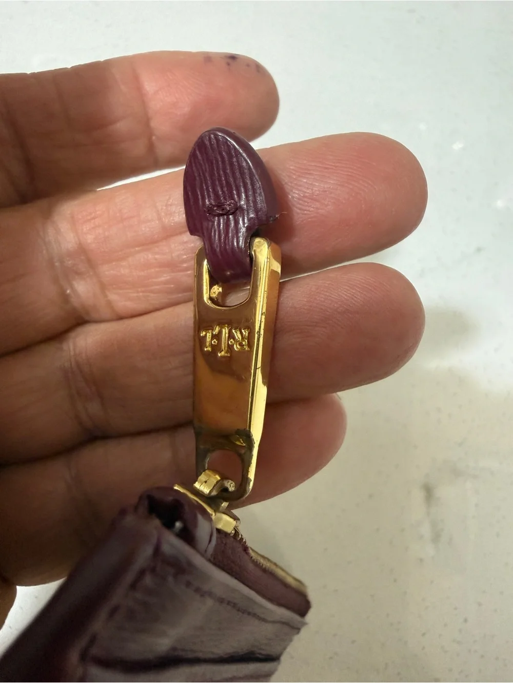 Ralph Lauren Deep Burgundy Leather Key & Card Holder with Gold RL Plaque